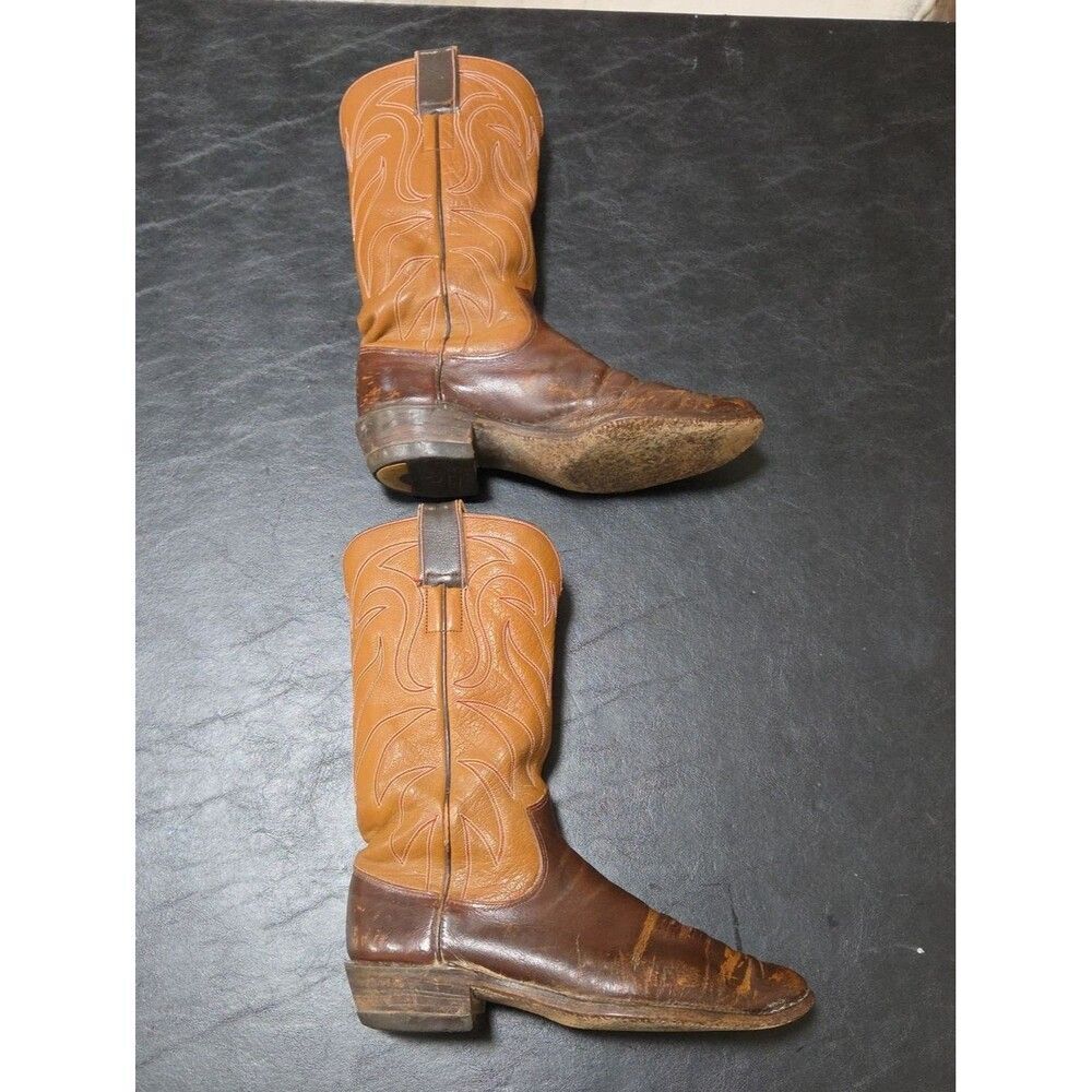 Hyer Vintage Womens 9 D Leather Cowboy Boots Brown Two Tone Snip Pointed Western